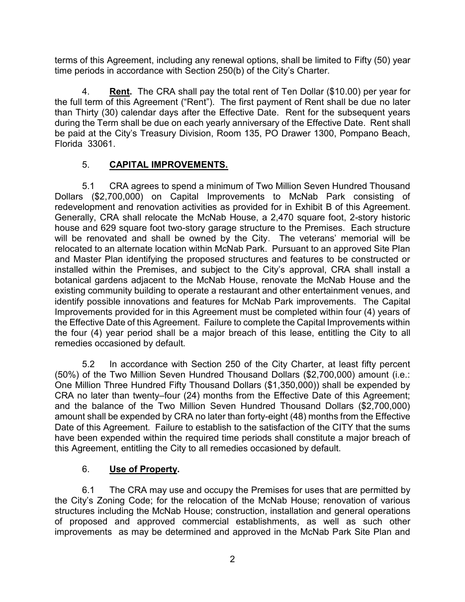 Executed lease page 2 showing Sections 3, 4, 5.1, 5.2
